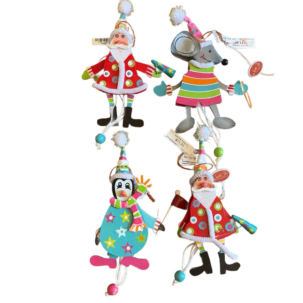 North Pole Trading 2010 Wooden Pull Down‎ Moveable Legs Arms Whimsical Ornaments